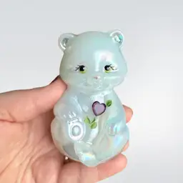 Fenton 100th Anniversary Iridescent Glass Birthday Bear Hand Painted 3.5in Tall