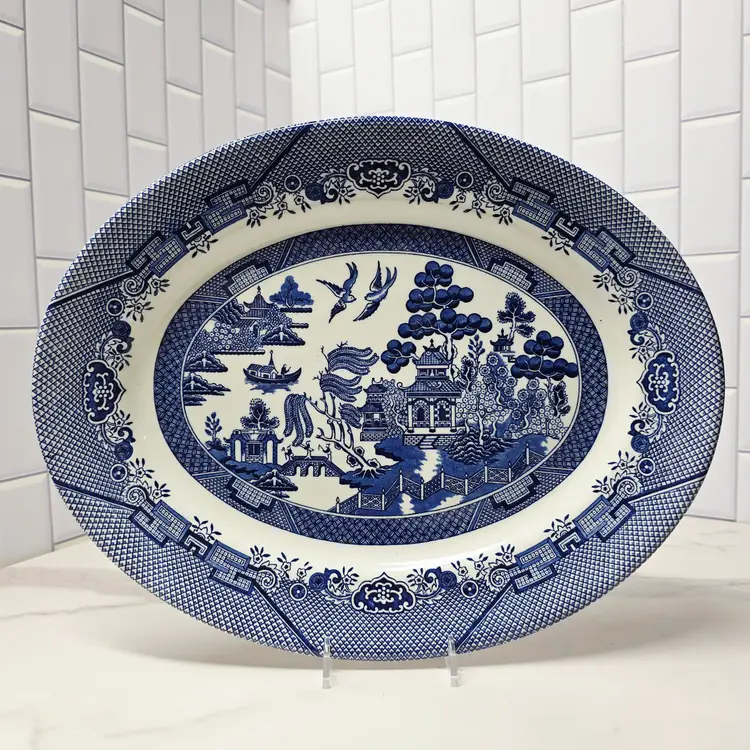 14" Oval Serving Platter by Churchill, Willow Blue (Georgian Shape) collection