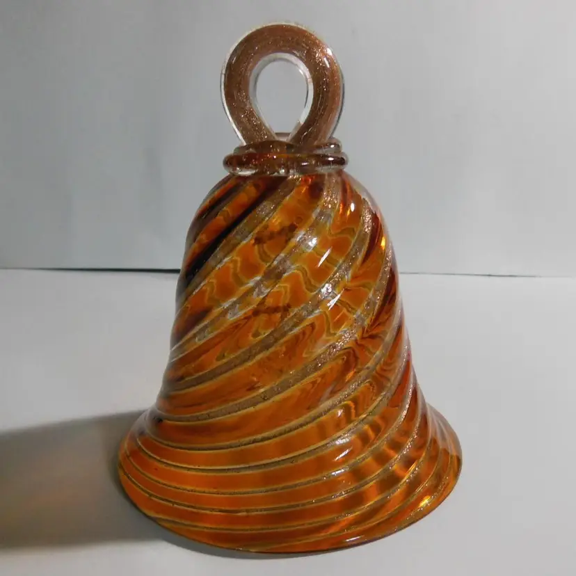 Vintage MURANO GLASS AMBER & GOLD AVENTURINE OPTIC SWIRL BELL-Gorgeous!