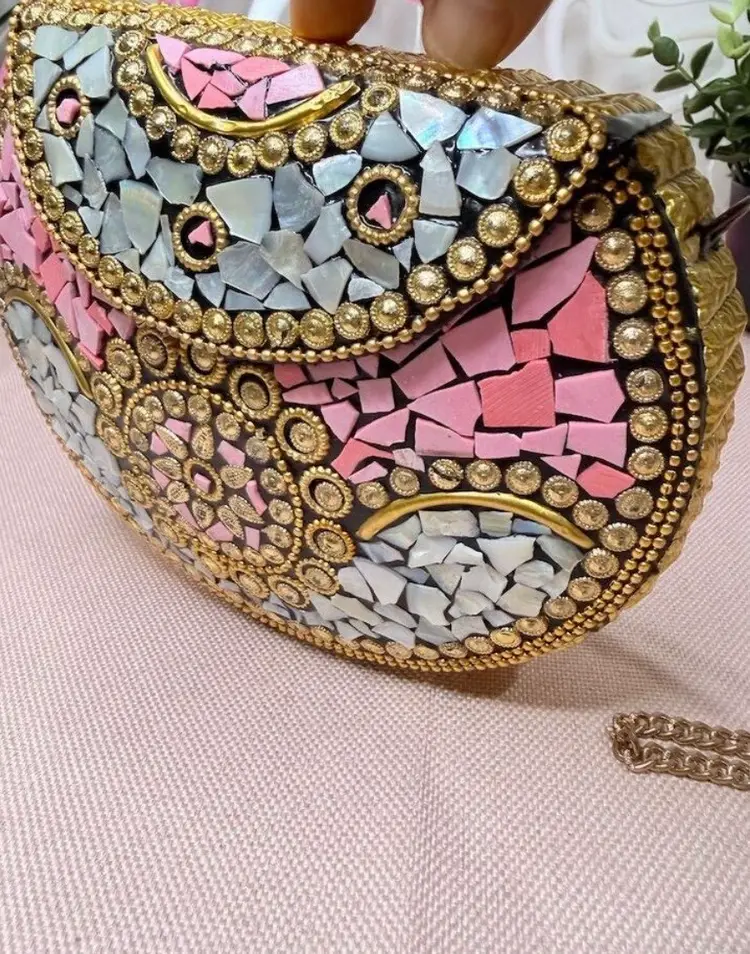 Ramla Designer Handmade Mosaic Art Tiled Purse Bag Clutch Pink Beverly Hills Model $275