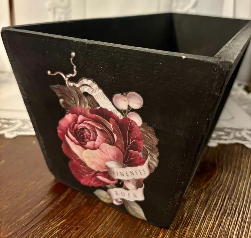 Up-Cycled Black Decorative Storage Box 17”x 7”