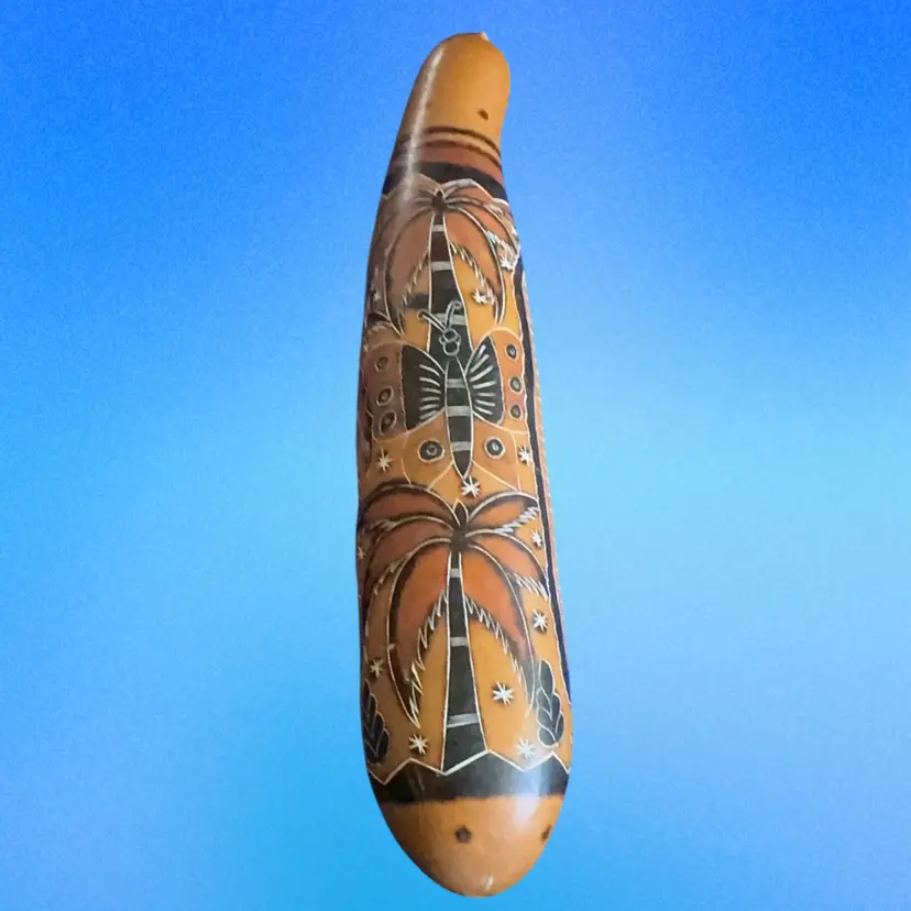 Peruvian Hand Painted / Carved Gourd Instrument