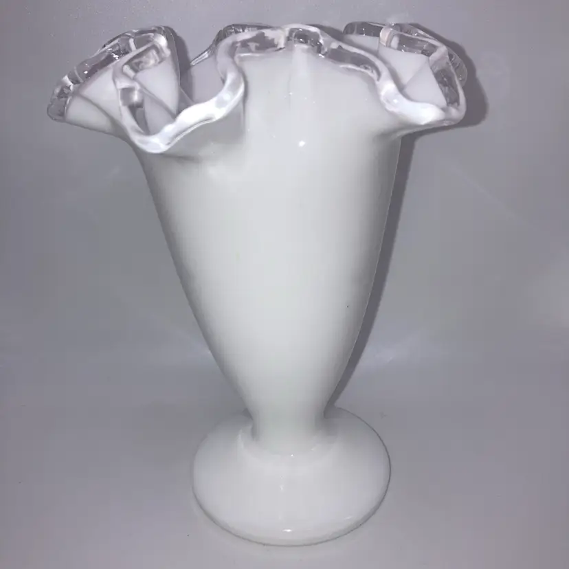Vintage Fenton Silver Crest Milk Glass Double-Crimped Vase! 6 1/4”  Tall 5” Wide!