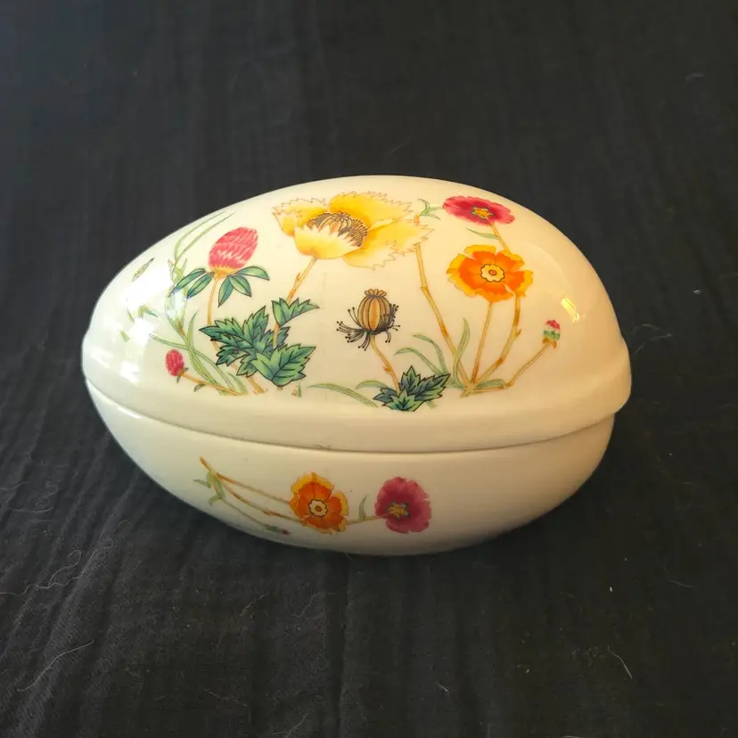 Vintage Takahashi San Francisco Porcelain Hand Painted Floral Egg Trinket Dish 3x6 Japan