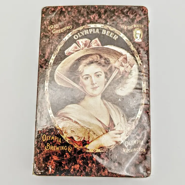 Vintage Olympia Beer 1910 Lithograph Girl Playing Cards Sealed NOS