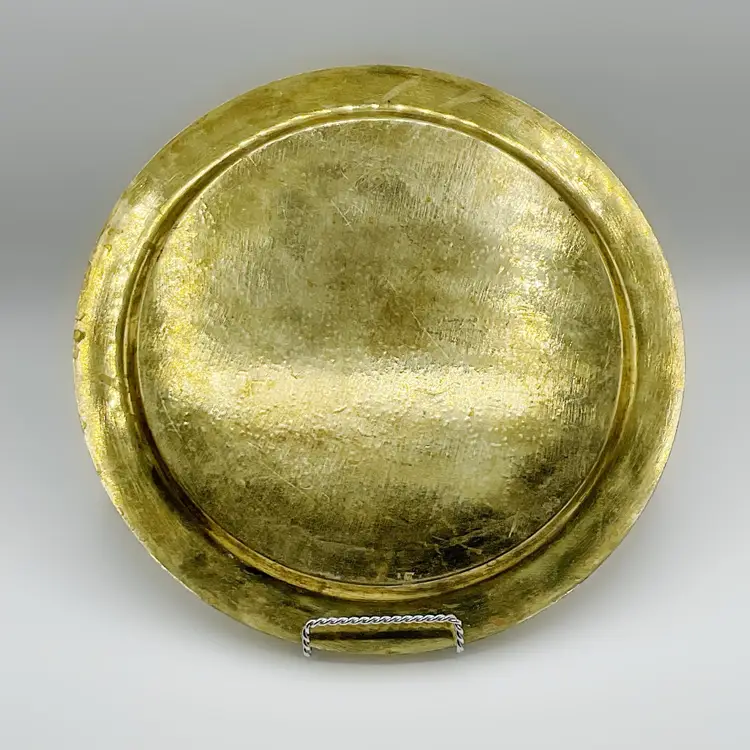 Vintage Floral Etched Brass Tray Charger Plate 11.75”