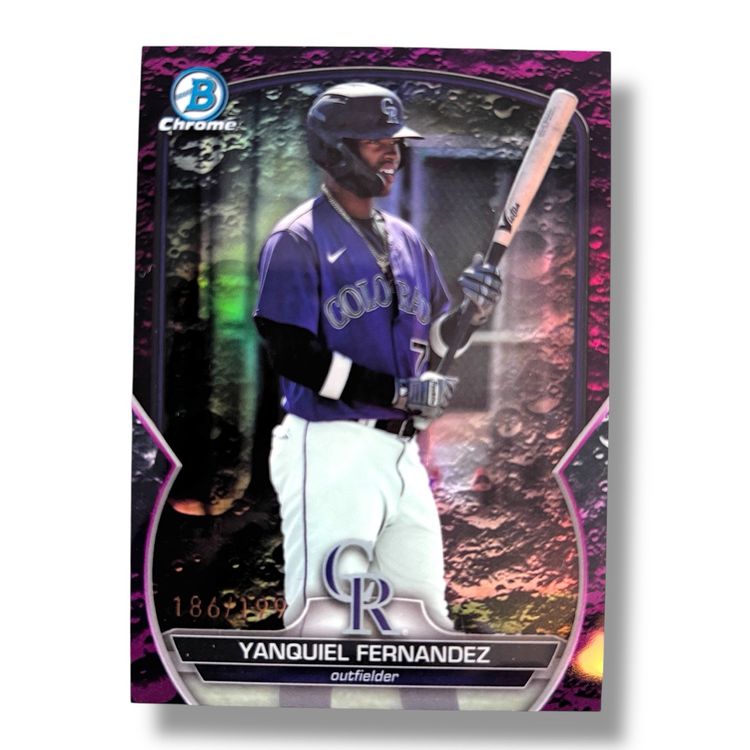 2023 Bowman Draft Yanquiel Fernandez Fuchsia Lunar Refractor 186/199 #BDC-61
