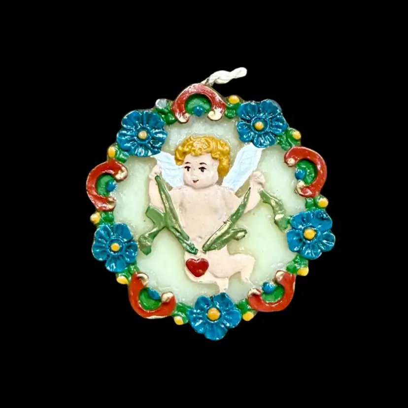 Vintage Wax Ornament Cast From Antique German Mold | Cherub c. 1825
