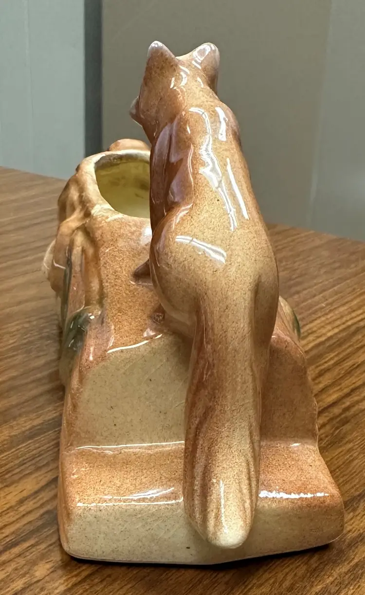 Vintage McCoy Fox on a Log Planter Hiding Bunnies 8" long RARE!
