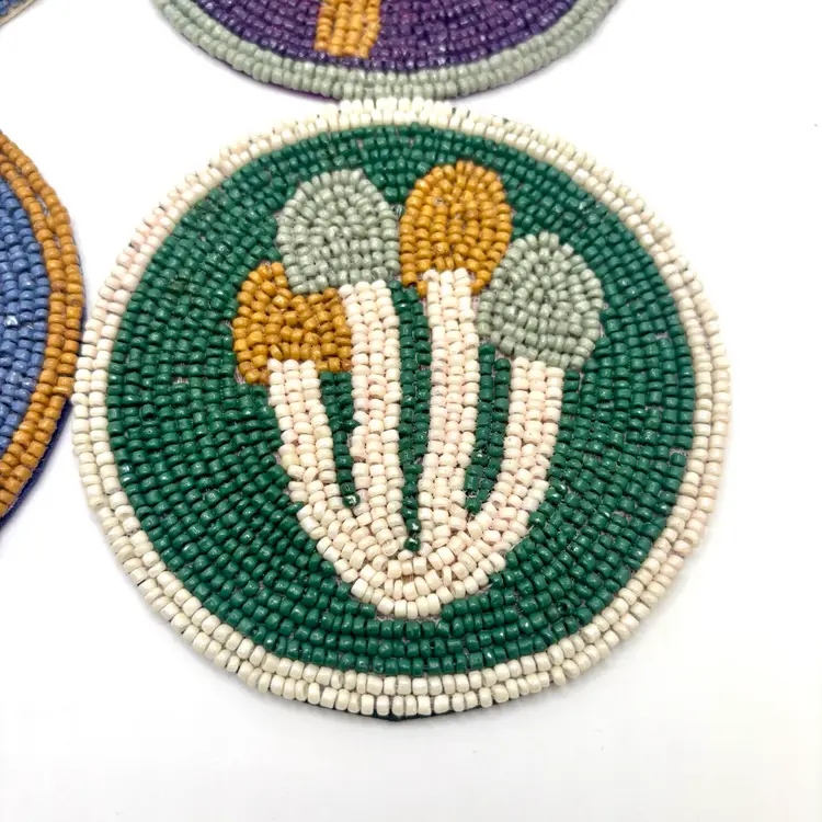 Set Of 4 Beaded Mushroom Colourful Coasters 4”