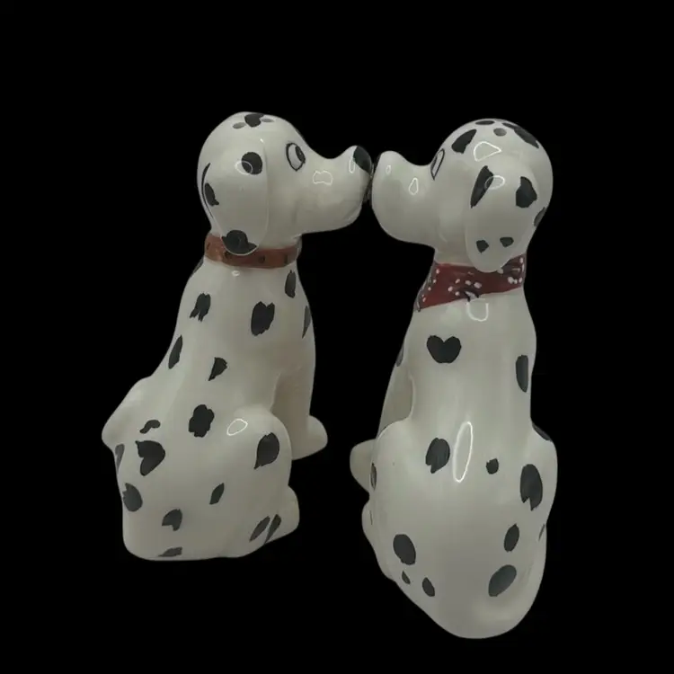 Kissing Dalmatian Ceramic Salt And Pepper Shakers With Stoppers, 4-1/2” Tall