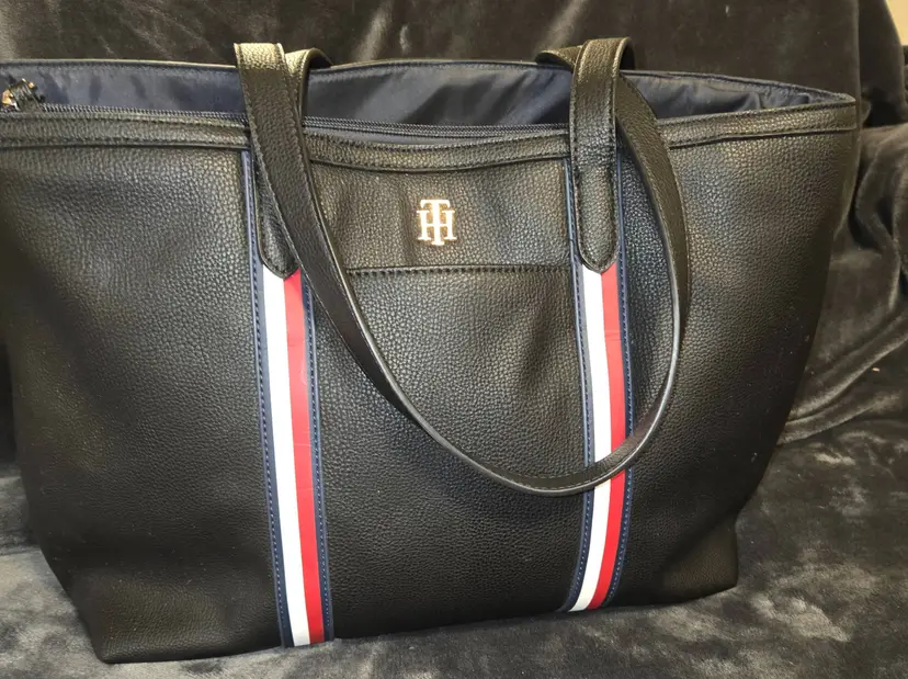 Tommy Hilfiger Top Handle/Shoulder Bag Black W/Red, White & Blue Trim ~NWT