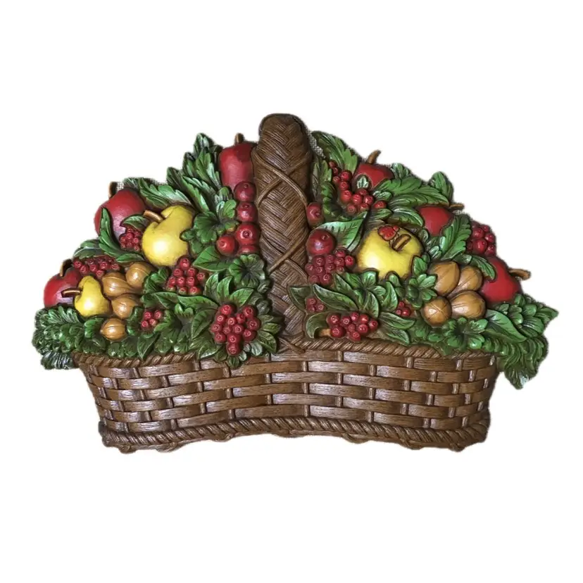 Vintage Homco Plastic Fruit Basket Wall Hanging Farm Cottage Core MCM Farmhouse