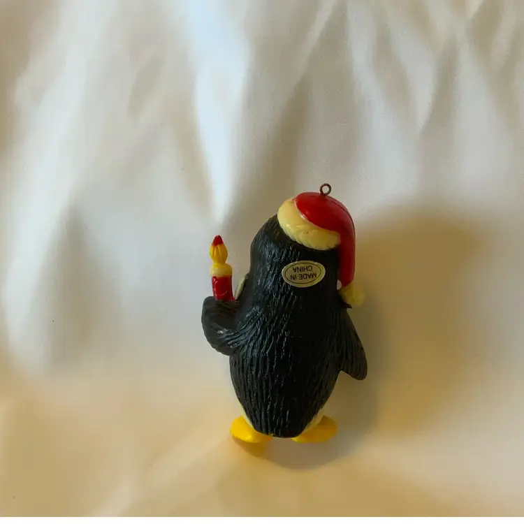 Gorgeous Penguin In A Santa Hat Holding A Red Candle 🕯️ Christmas Ornament