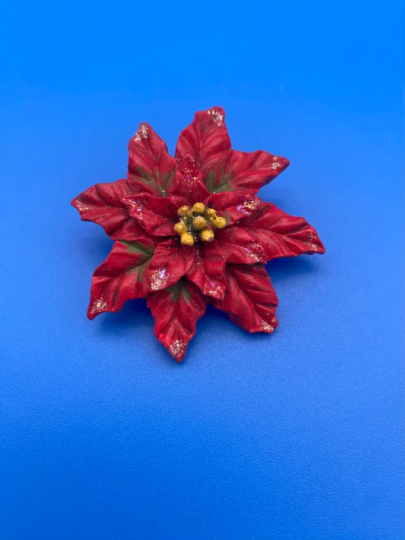 Poinsettia Flower Brooch - Red - Holiday - Resin