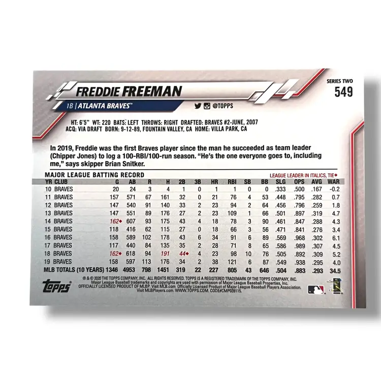 Freddie Freeman Image Variation 2020 Topps - Photo Variation #549 Batting