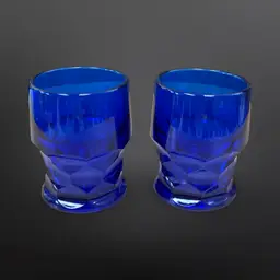 Pair Of Vintage Viking Cobalt Blue Georgian Shot Glasses