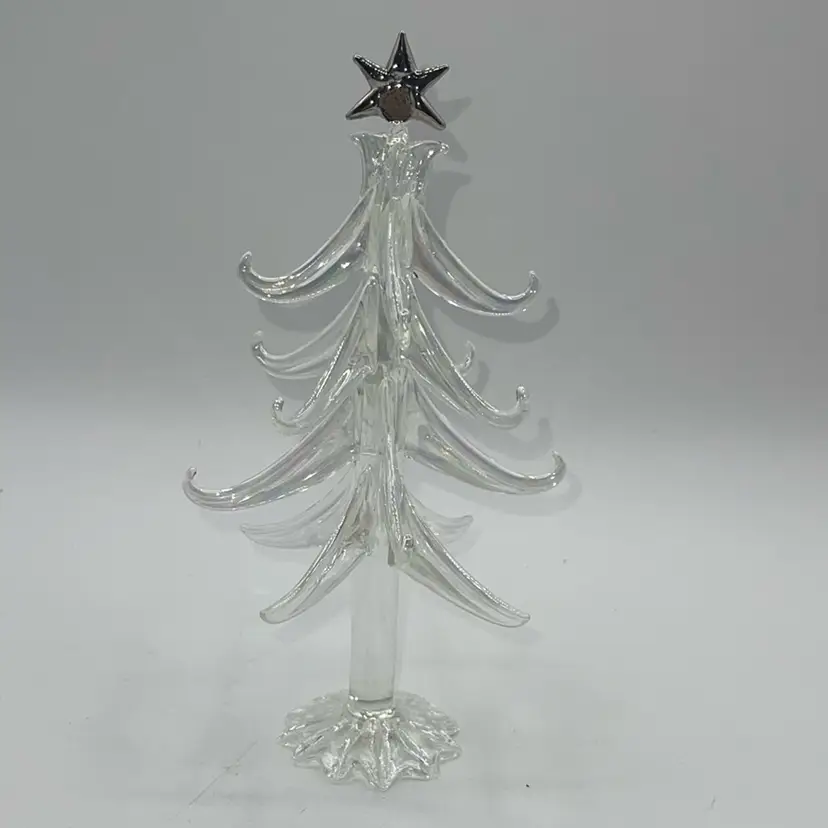 27-Blown Glass Christmas Tree With Silver Star 8 Inches Tall