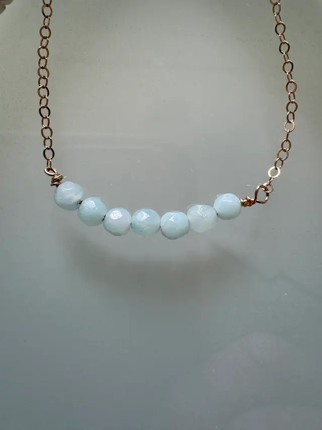 #45 Necklace Caribbean Blue Color Larimar Gemstone Centered On Dainty Gold Filled Chain 17”
