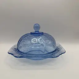 Vintage Indiana Glass Recollection Blue Depression Glass Butter Dish With Lid