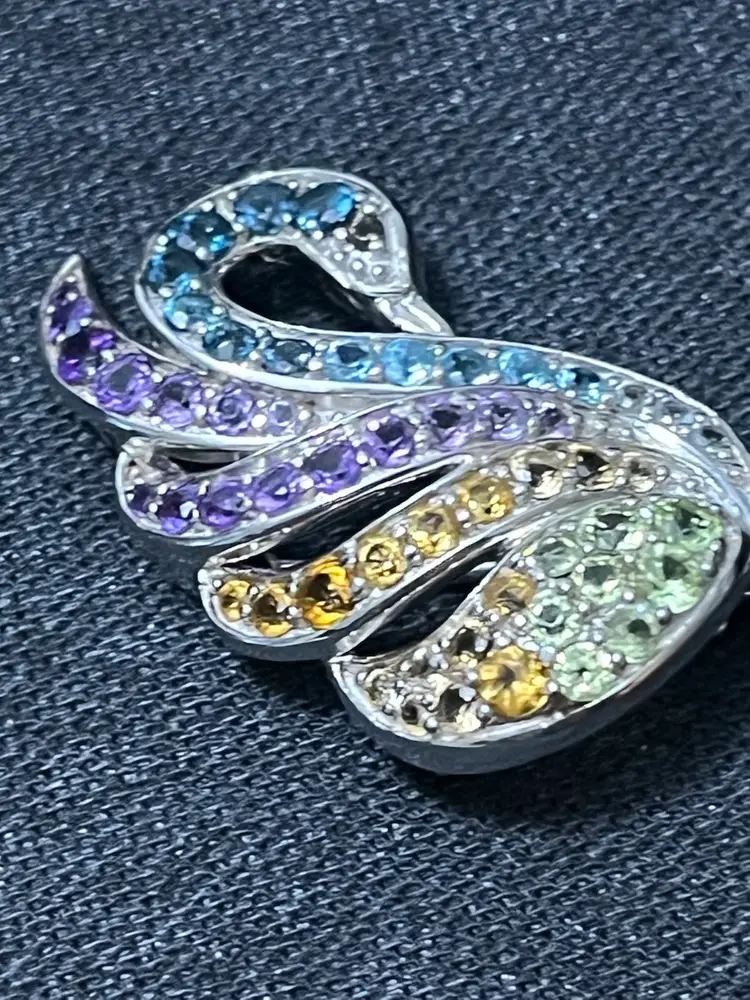 Sterling Silver Multigemstone Swan Pendant Brooch