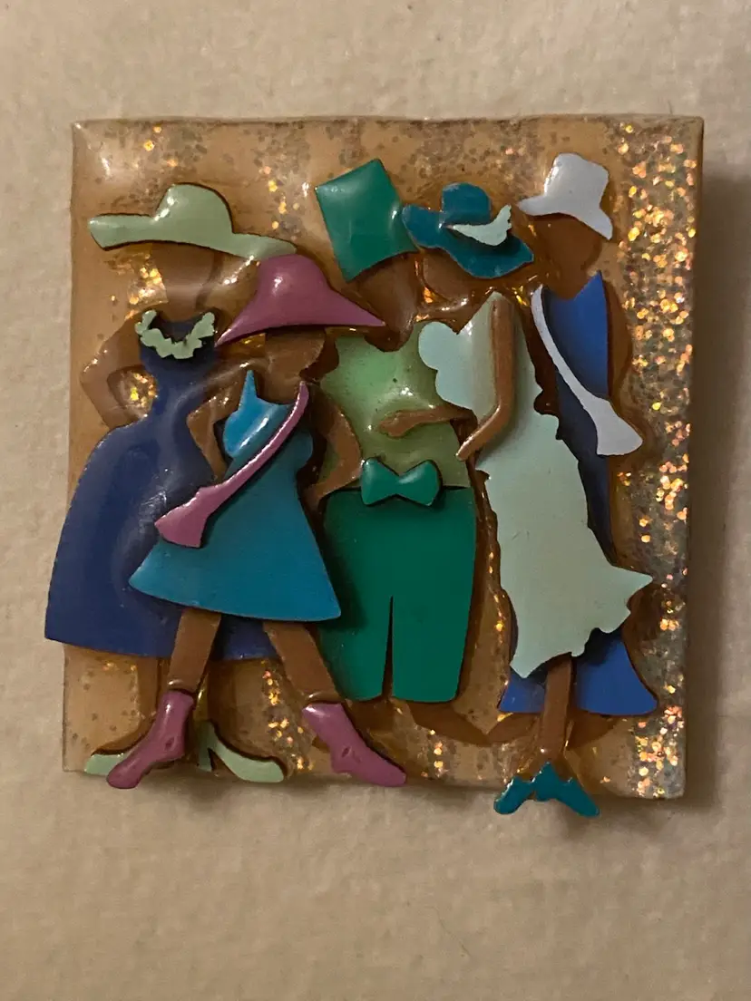 LUCINDA WOMAN PINS ~ Includes 5 Fancy Friends On Their Way To Go Thrifting In Their Stylish Fashions And Accessories ~ Gold Glitter Background