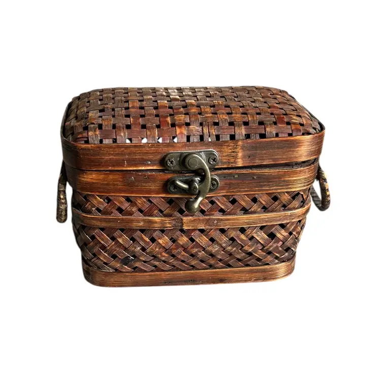 Decorative Wooden Woven Metal
Clasp Basket With Lid
