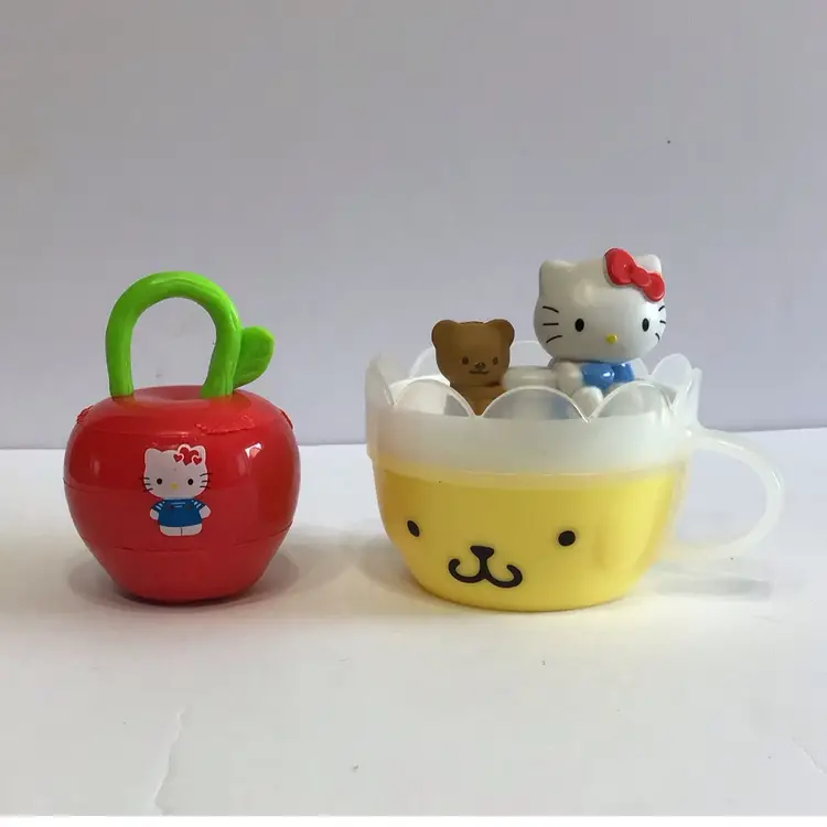 Set Of 2 Hello Kitty McDonald’s Happy Meal Toys 2000 HK Apple Lock & 2017 Pompompurin Teacup