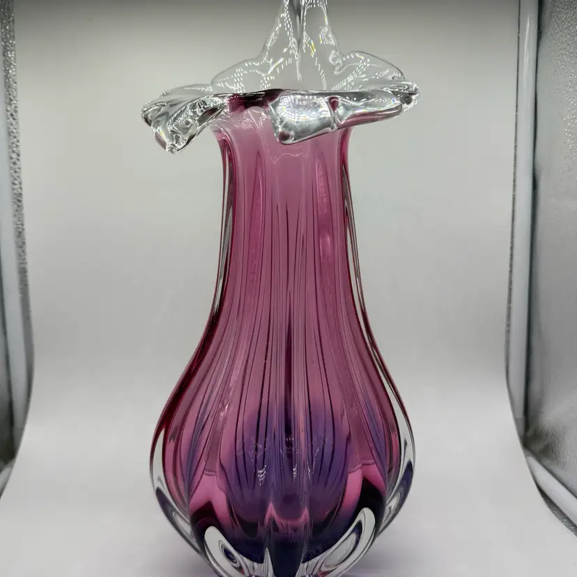 Chribska Czech Jack And The Pulpit Art Glass Vase In Pink And Purple