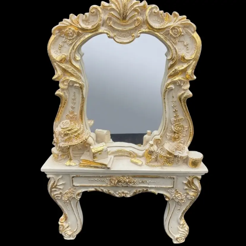 Vintage Resin Miniature Vanity Mirror Plaque 10”