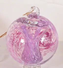 Art Glass Tree of Life Orb Ball Ornament Pink Confetti 16" Diameter, 6" Tall