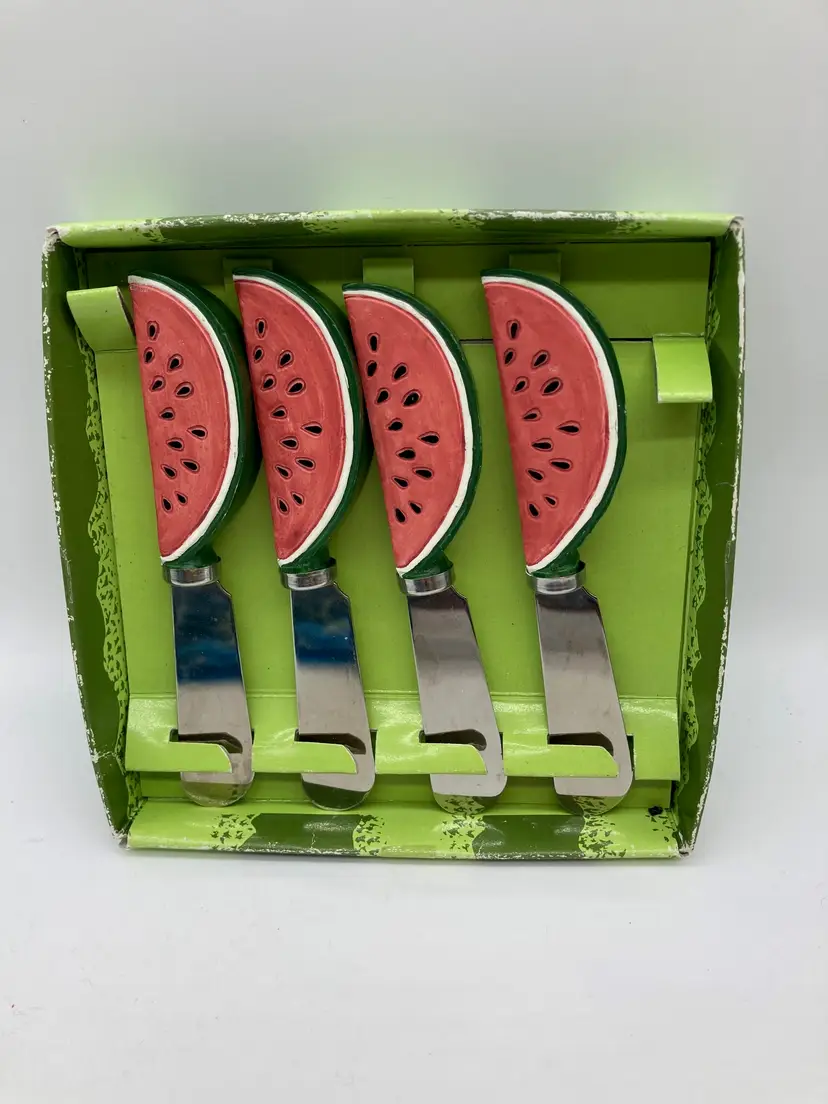 Vintage Resin Handle Watermelon Slice Stainless Steel Cheese Spreaders Set 4