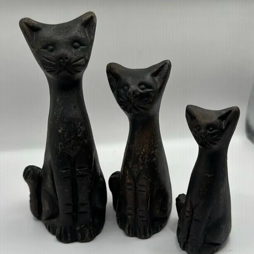 Set Of 3 Cats/ Clay Vintage Figurines