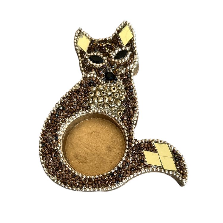 Pier 1 Beaded Jeweled Mirrored Fox Tea Light Holder