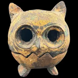 Japan Cast Iron Metal Owl 2-Piece Candle Holder 5”