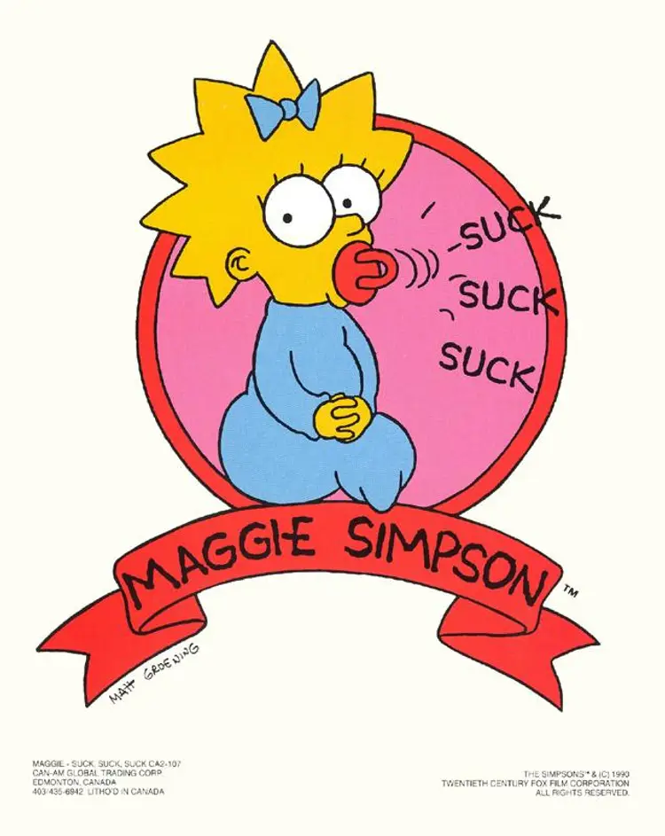 8 x 10 In, Original  Vintage 1990 "MAGGIE SUCK, SUCK, SUCK" Simpsons Poster, Rare & Very Collectible, 8 x 10 In