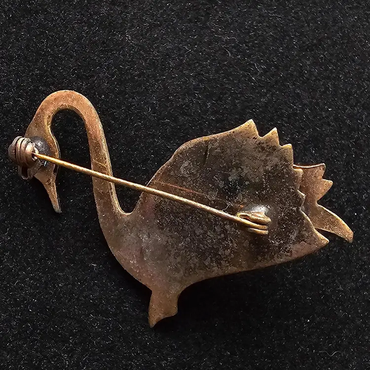 Vintage Damascene Swan Brooch.