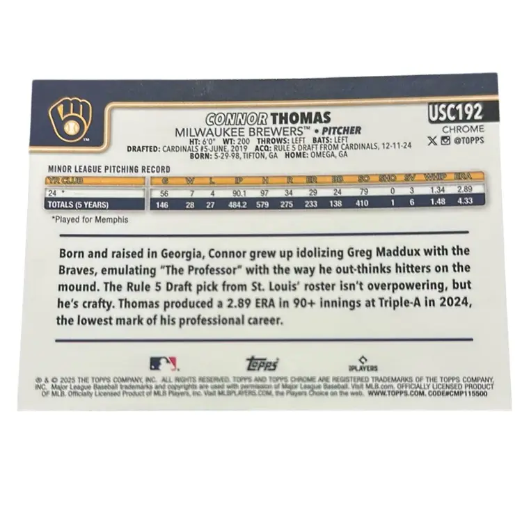 Connor Thomas 2025 Topps Chrome Update RC