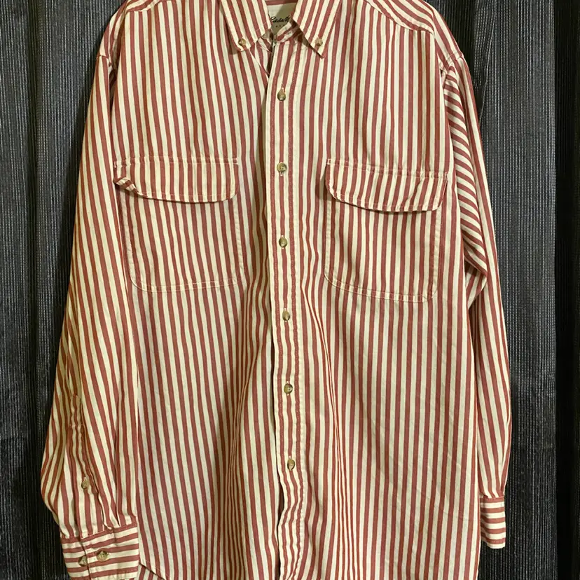 Eddie Bauer Men's Medium VTG Rufton Twill Striped Long Sleeve Button-Up Shirt