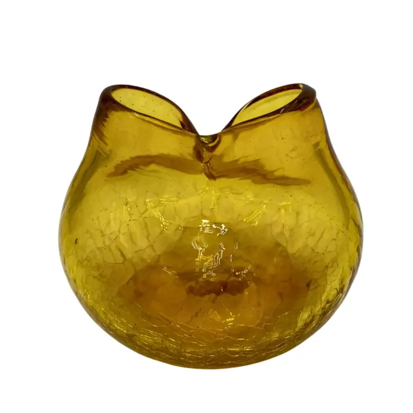 Hard-to-Find MCM/Vintage Blenko Ivy Pinched Vase, #39 Mini, Crackle Glass, Gold