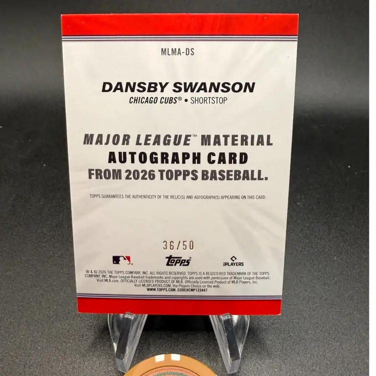 Dansby Swanson Auto Relic #/50 2026 Topps Chicago Cubs