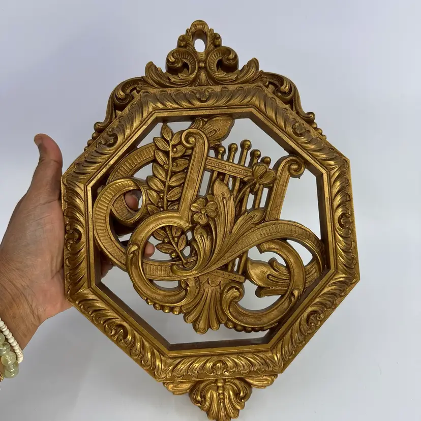 Vintage Homco Syroco Harp Music Hanging Plaque 12”