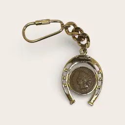 1902 Indian Head One Cent Penny On Lucky Horseshoe Keychain Bag Charm