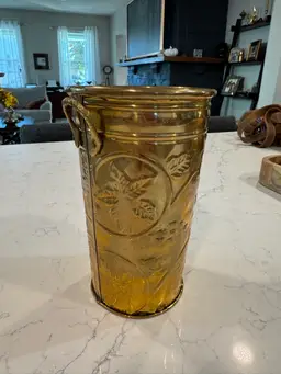 Vintage Hosley Brass French Bucket Vase With Embossed Floral Design And Handles