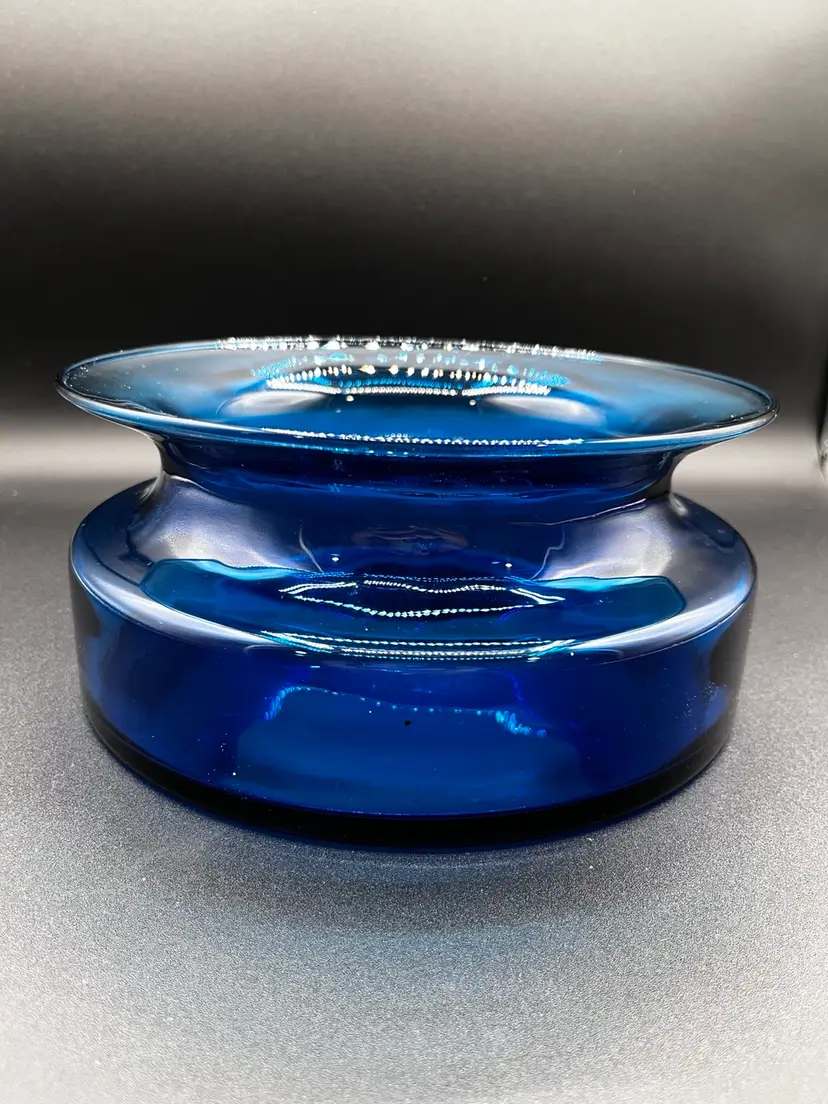 Large Cobalt Blue Art Glass Fluted Spittoon Vase