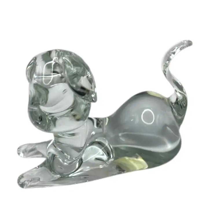 Clear Crystal Glass Puppy Dog Figurine Paperweight 4" long x 2.75" tall