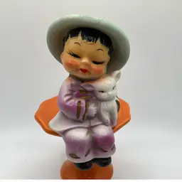 $3 SB! Asian Girl with Lamb Shelf Sitter - Japan  ~4.25”