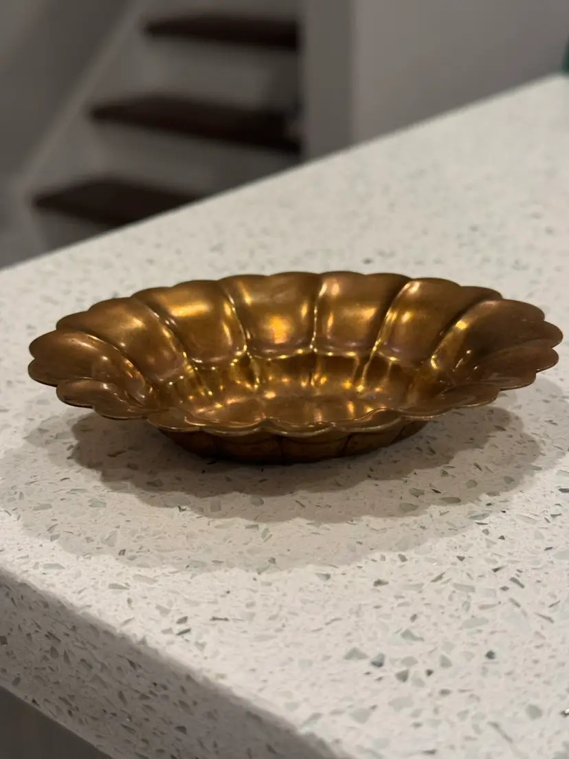vintage brass scalloped trinket dish made in Germany, Böhme & Hennen Co.