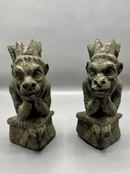 Pair Vintage Gargoyle Figurines Stone Gothic Fantasy 6" Winged Creatures Decor