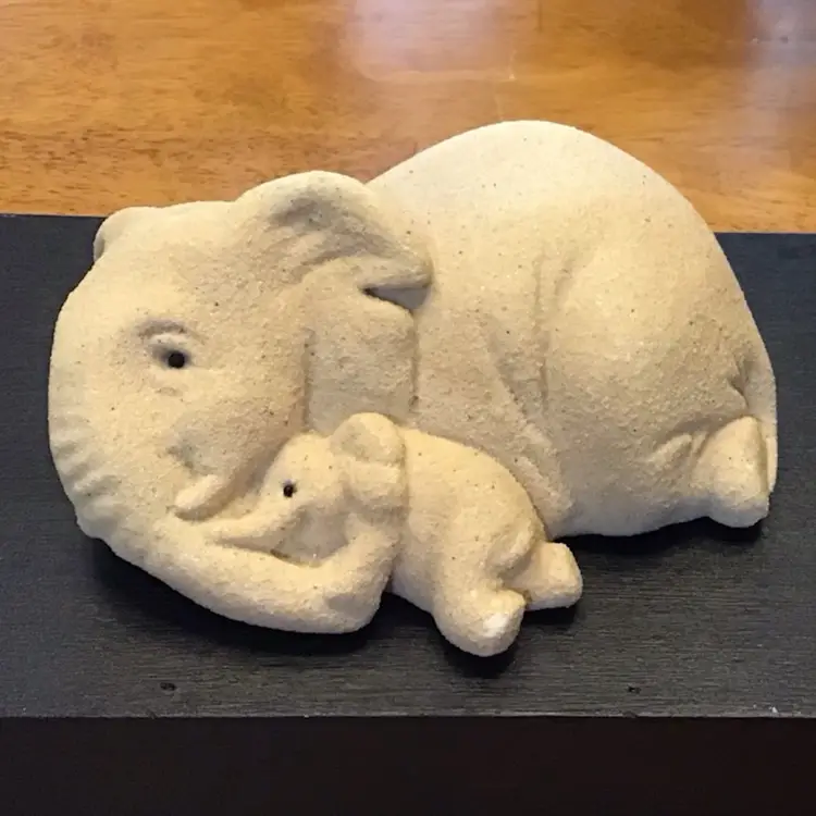 Mama & Baby Elephant Figurine Stone Sculpture with Sand Texture